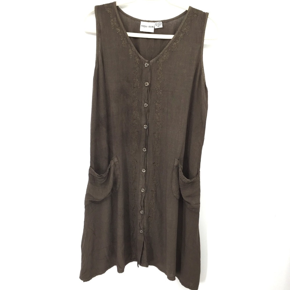 Raya Sun Linen blend lagenlook brown fairycore cottagecore hippy boho dress XL